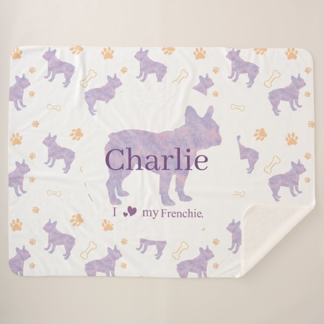 Sherpa Cobertor Personalizado de Bulldog Francês Lavanda  (Frente (Horizontal))