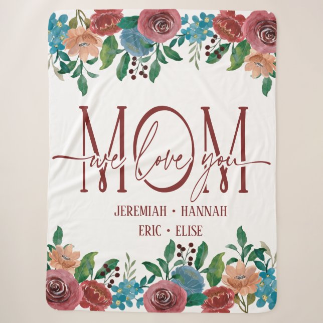 Sherpa Cobertor Personalizado para Mamãe com Flores Rosad (Frente)