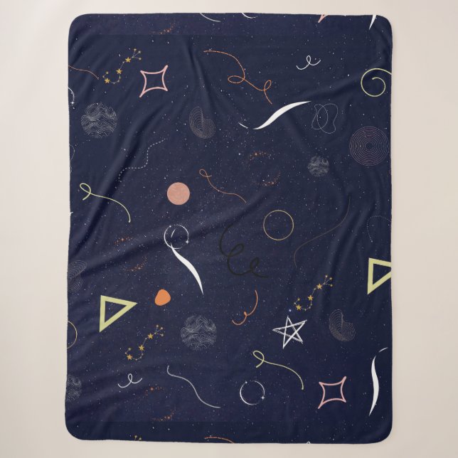 Sherpa Cobertor Sharpa Navy Blue Starry Night Doodle (Frente)