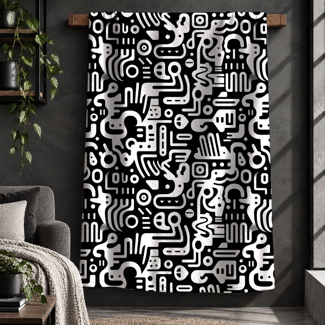 Sherpa Cobertor Sofisticado de Padrão Rabiscado Preto e B (Sophisticated Black White Doodle Pattern Blanket)