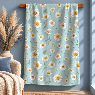 Sherpa Cobertor Xadrez Azul Pastel Margarida Branca Elega