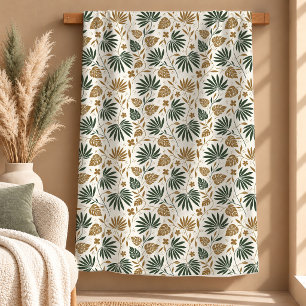 Sherpa Elegante Cobertor Botânico Verde Sálvia Dourado