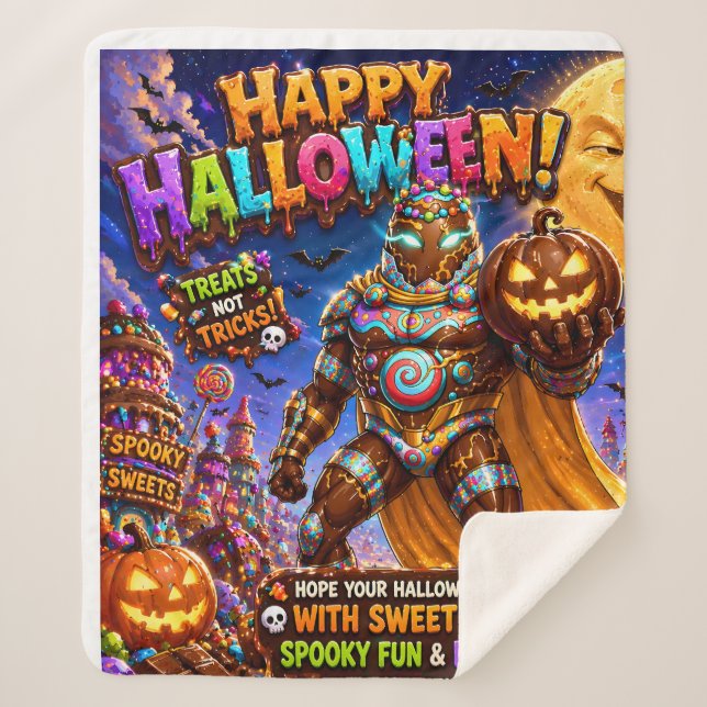Sherpa Feliz Halloween, cobertor de chocolate (Frente)