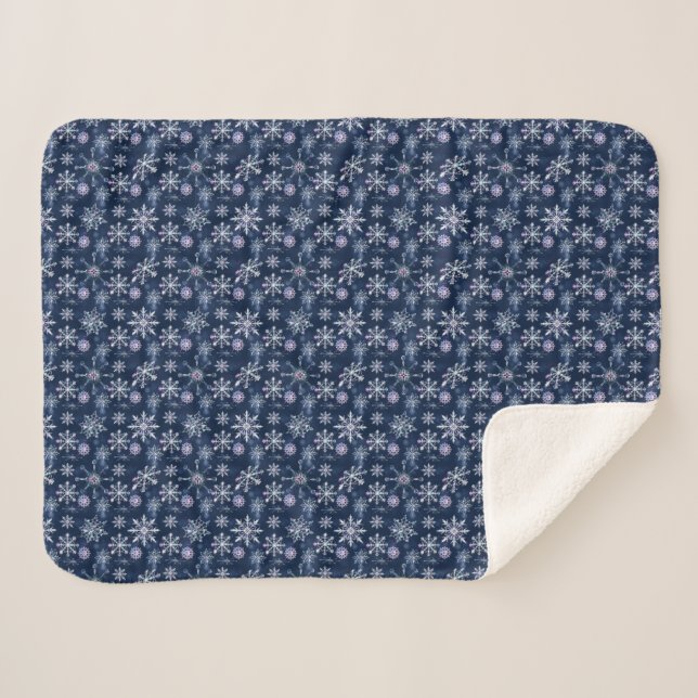 Sherpa Flake de neve cobertor azul de Natal (Frente (Horizontal))