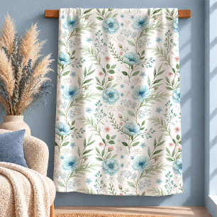 Sherpa Flores Silvestres Serenas Azul Pastel Cobertor Aco