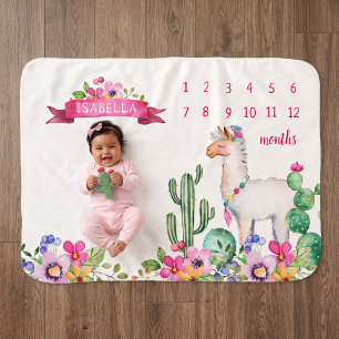 Sherpa Llama e Cacto Floral Nome do Bebê Cobertor de Marc