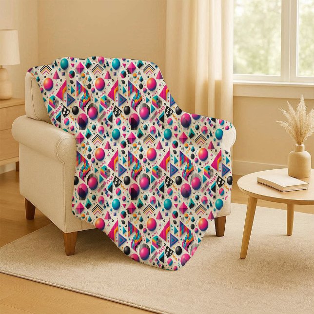 Sherpa Retro Memphis Geométrico Neon Ousado Cobertor Sher (Retro 90s Memphis Geometric Neon Sherpa Blanket)