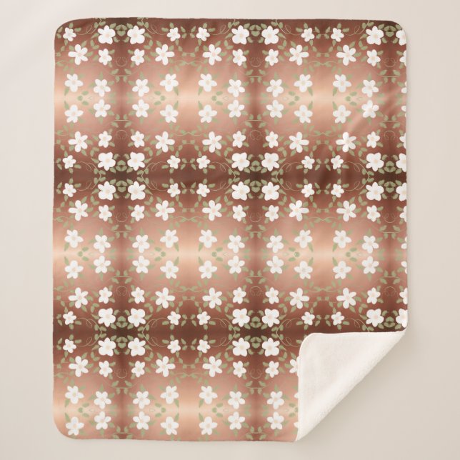 Sherpa Um cobertor Flor Em Floral Branco (Frente)