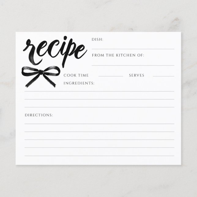 She's Tying the Knot Black Bow Bridal Recipe Card (Frente)