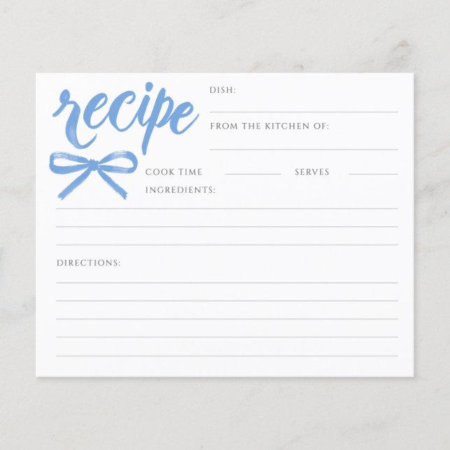 She's Tying the Knot Blue Bow Bridal Recipe Card (Frente)