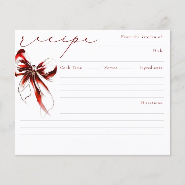 She's Tying the Knot Red Bow Bridal Recipe Card (Frente)