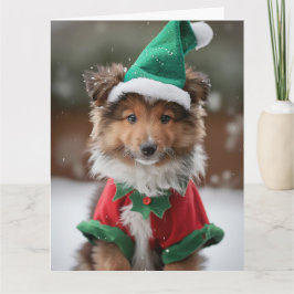 Shetland Sheepdog Elf Puppy Cartão de Natal