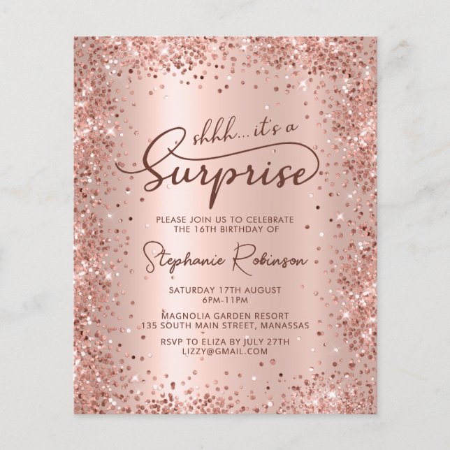 Shhh Surprise Rosa Dourado Sweet 16 Aniversário (Frente)