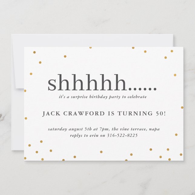 Shhhh, convite de aniversário surpresa (Frente)