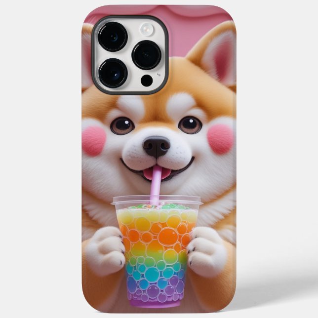 Shiba Inu Adorável com o Rainbow Bubble Tea Phone (Verso)