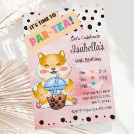 Shiba Inu Bebendo Boba Tea Convite de Aniversário