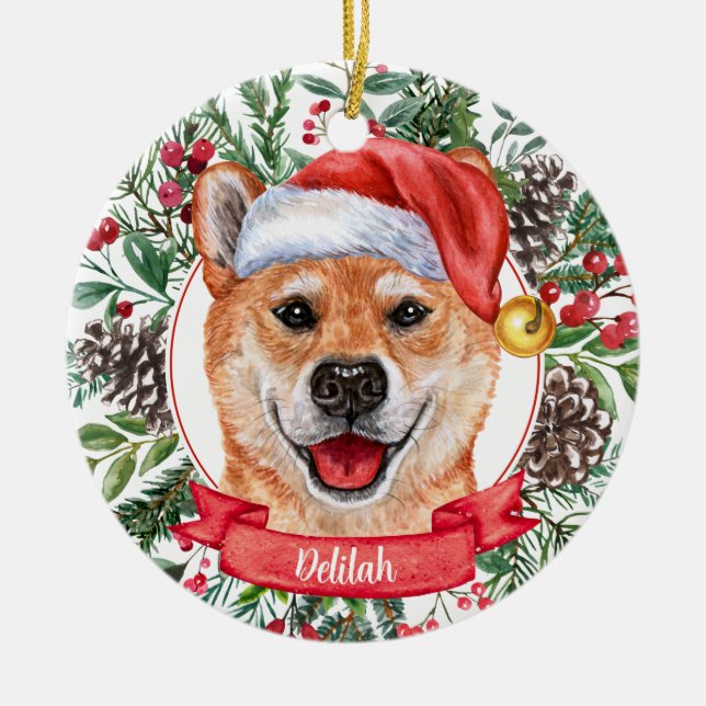 Shiba Inu Cachorro Personalizado Enfeites de natal (Frente)