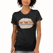 shiba inu fofo caminhando em t-shirt de linha