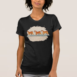 shiba inu fofo caminhando em t-shirt de linha