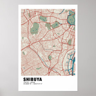 Shibuya Map Poster - Na moda de Tóquio - Mapa Colo