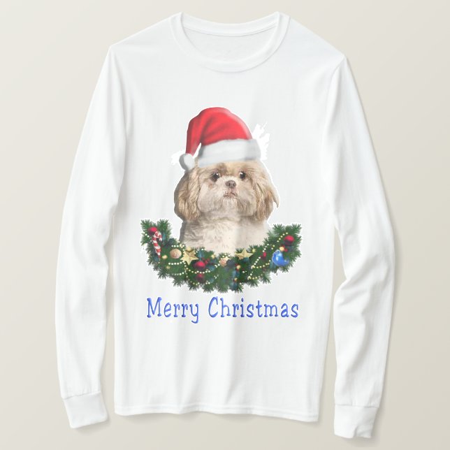 Shih-Tsu Cachorro Artigos de Natal T-Shirt (Frente do Design)