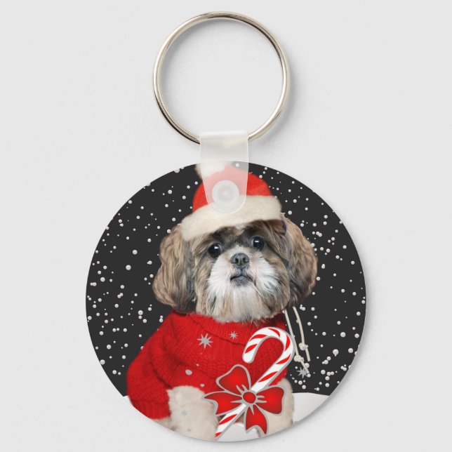 Shih Tzu Papai noel Chaveiro (Frente)