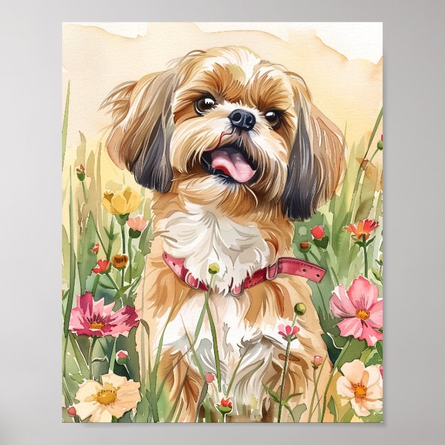 Shih Tzu Retrato Arte - Impressão de Muro de Cacho (Frente)