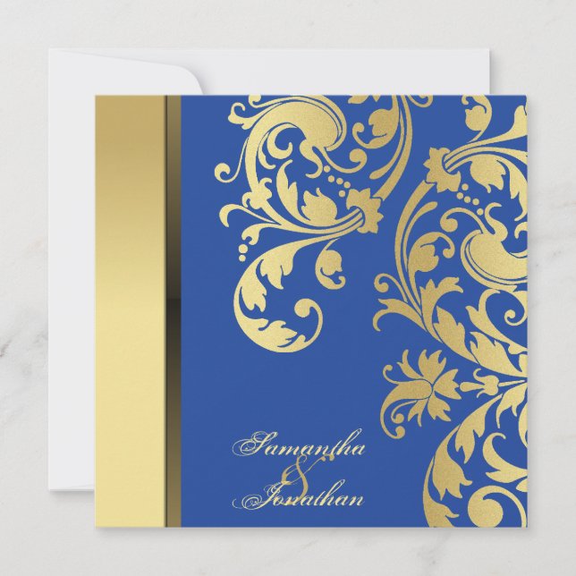 Shimmer Floral Azul Dourado de Convite para Casame (Frente)
