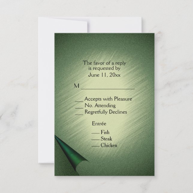 Shimmering Green RSVP Card com Menu (Frente)