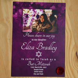 Shimmery Violet Bat Mitzvah Convite com Star