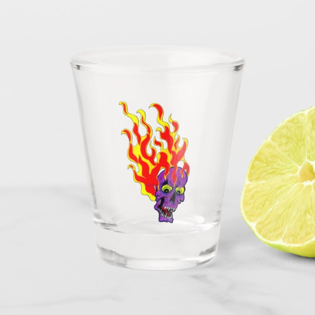 Shot Copo de Tiro com Tatuagem de Caveira Flamejante Ps (Frente)