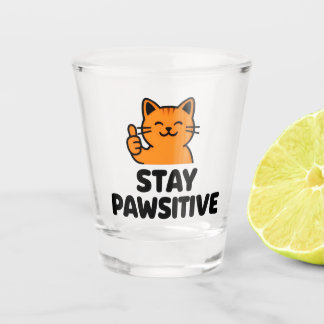 Shot copo de vidro gato Ginger fofo stay pawsitive