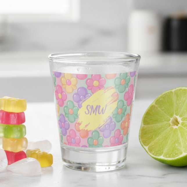 Shot Copo Personalizado Floral de Bala Gummy (Gummy Candy Floral Personalized Shot Glass)