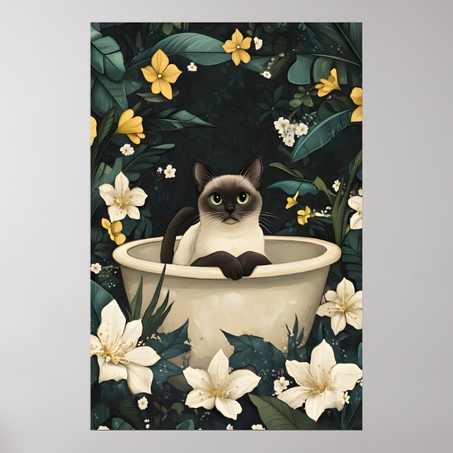 Siamese In Bathtub Poster, Funny Cat Poster (Frente)
