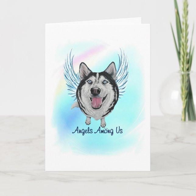 Siberian Husky Angel Dog Pet Loss Cartão de condol (Frente)