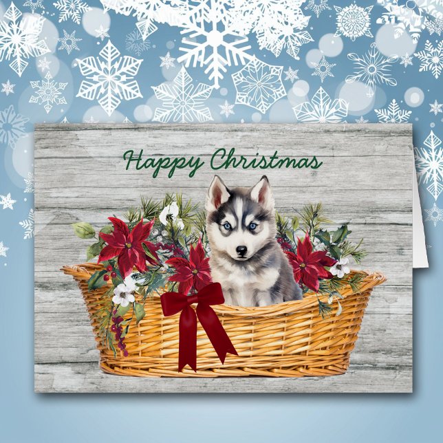 Siberian Husky Puppy no cartão de Natal (Criador carregado)
