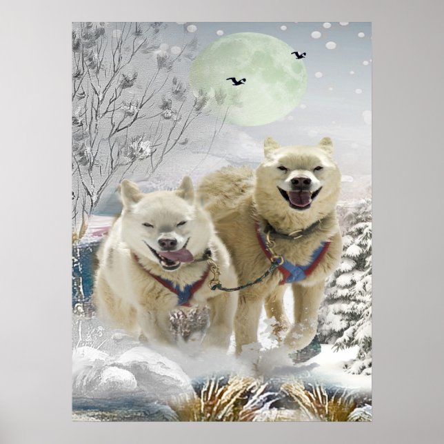 Siberian Husky Winter Scene Impressão (Frente)