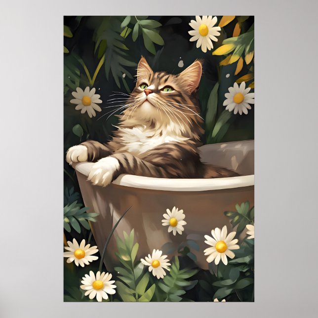 Siberian In Bathtub Poster, Funny Cat Poster (Frente)