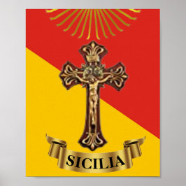 Sicília / Bandeira Siciliana e Crucifixo Poster