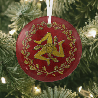 Sicilian Trinacria e Wreath Glass Ornament