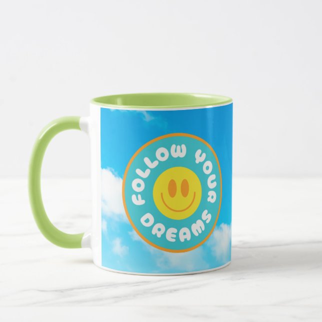 Siga os seus sonhos, cara feliz, caneca verde (Esquerda)