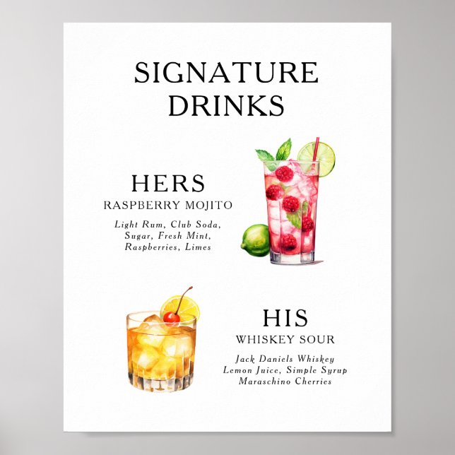 Signature Beduks Weding Cocktail Menu Poster (Frente)