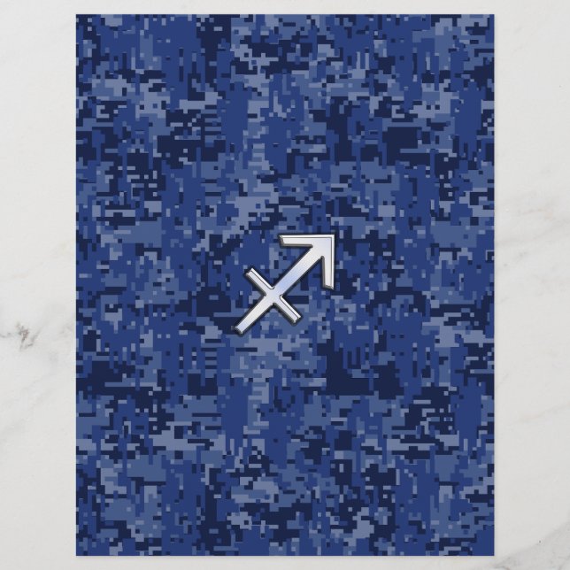 Signo Zodiacal Sagitário Prata Camuflagem Digital  (Frente)