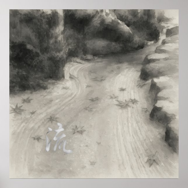 Silent Passage – 流 (Flow) — Ink Painting Poster (Frente)