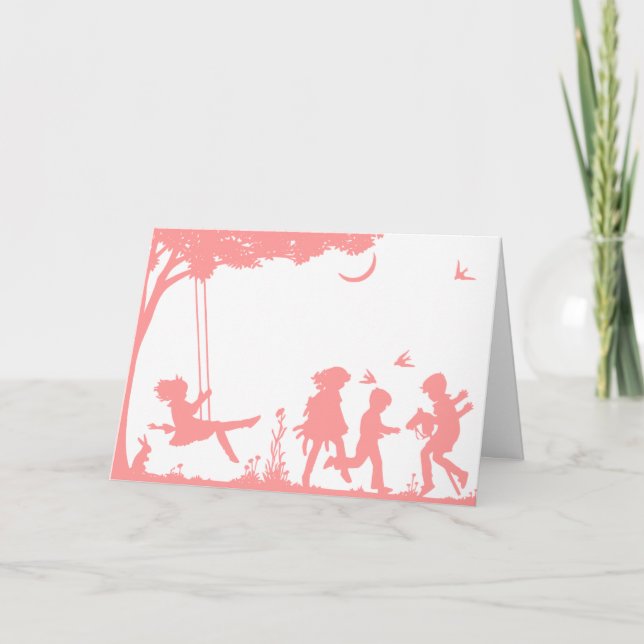Silhouette, Crianças Jogando Cartão de Nascimento (Frente)