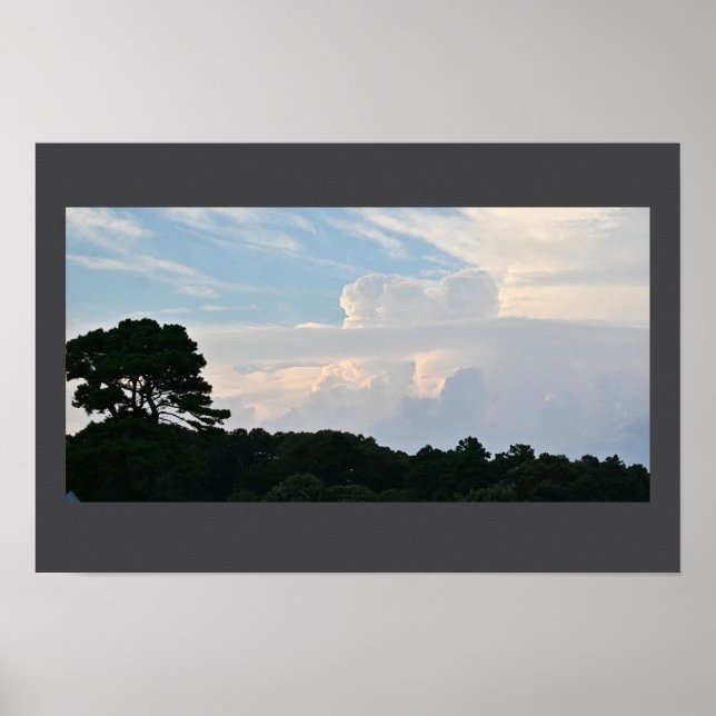 Silhouette de árvore com Poster de nuvens (Frente)