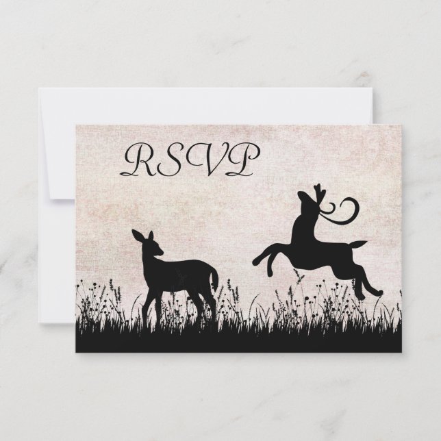 Silhouette Deer em Meadow Wedding RSVP (Frente)