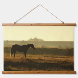 Silhueta de cavalo ao sol da manhã.