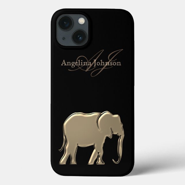 Silhueta de Elefante Monogramada Preta e Dourada (Verso)