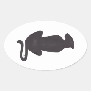 Silhueta de Gato Preto adesivo oval branco
